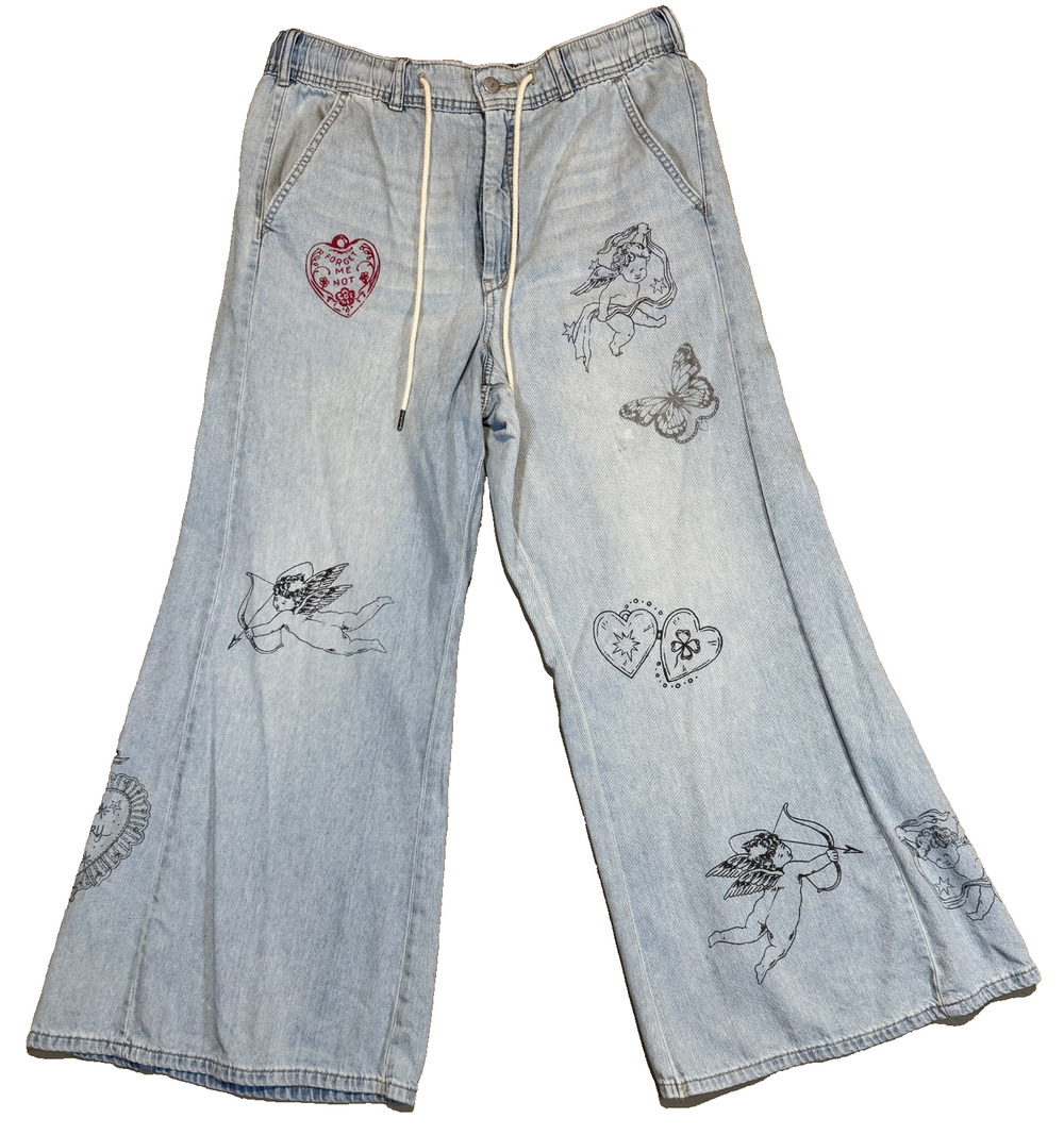 NWOT Elluna for Pilcro by Anthropology Cupid Love Wide-Leg Jeans, Size L